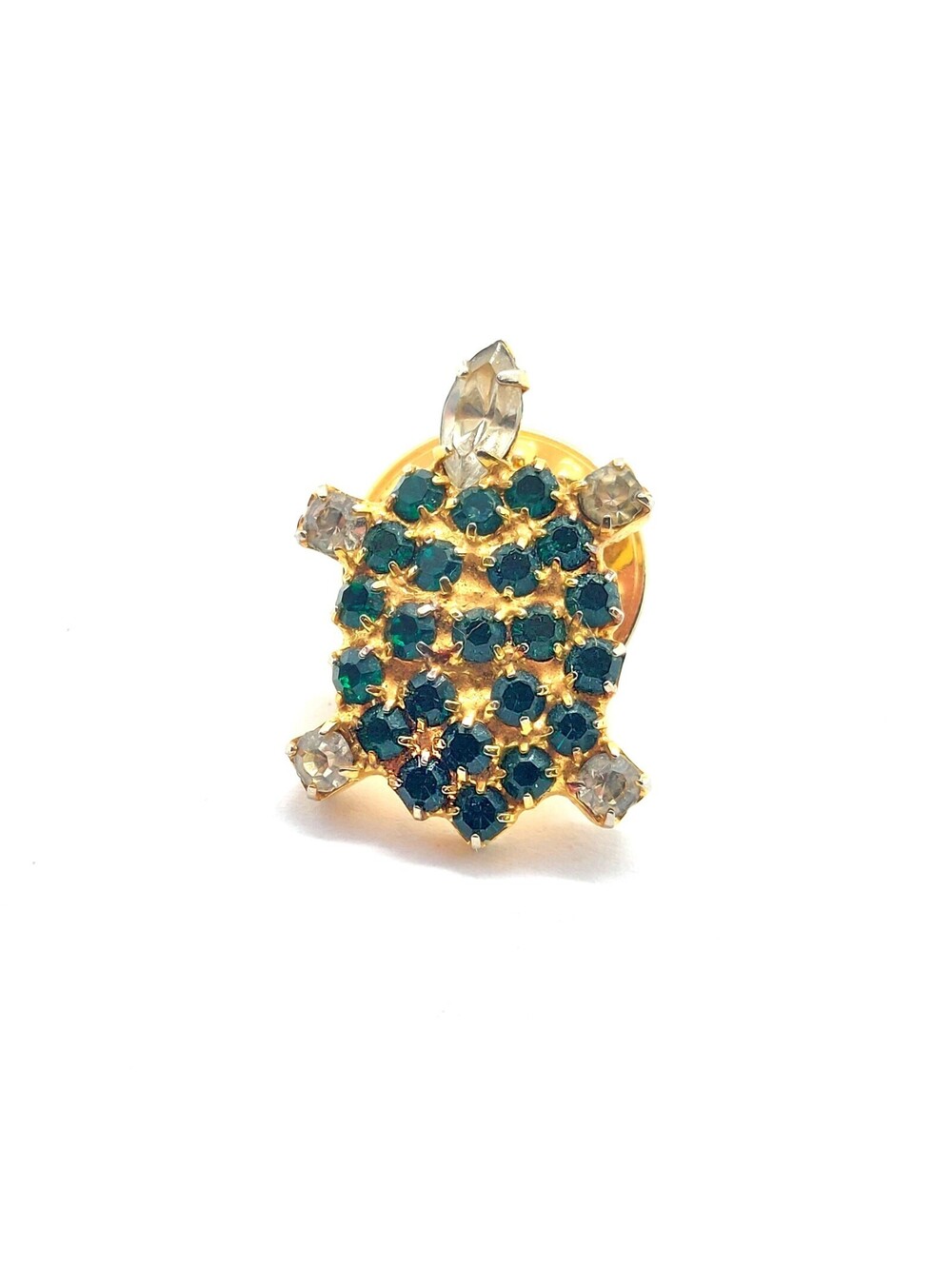 Turtle Pin Gold Green Blue Rhinestone Sea Animal Ocean Nautical Vintage Brooch